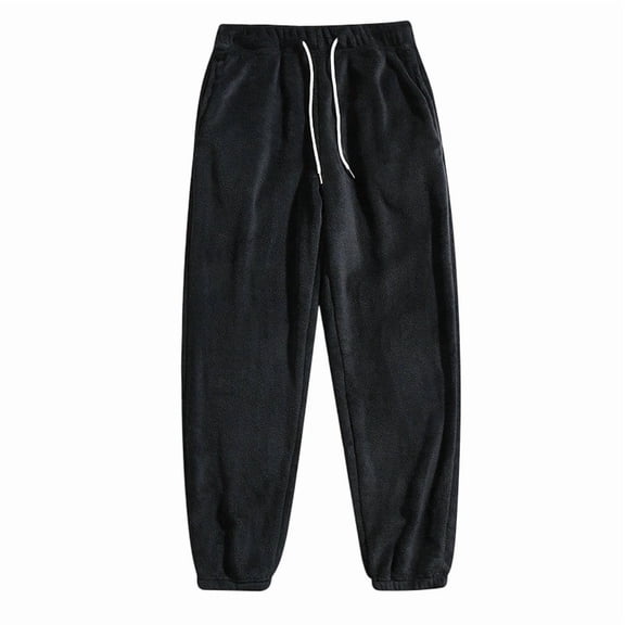 Dealovy Fuzzy Fleece Warm Pants for Men Full Length Drawstring Elastic Waist Trousers Homewear Comfy Soft Pants