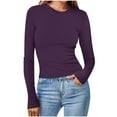 thumbnail image 1 of Dealovy Going out Tops for Women Long Sleeve Shirts Ribbed Knit Crop Top Slim Fitted Casual Round Neck Tees, 1 of 6