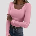 thumbnail image 1 of Dealovy Going out Tops for Women Scoop Neck Long Sleeve Shirts Casual Slim Fit Ribbed Knit Summer Fall Basic Business Work Tees Tops, 1 of 7