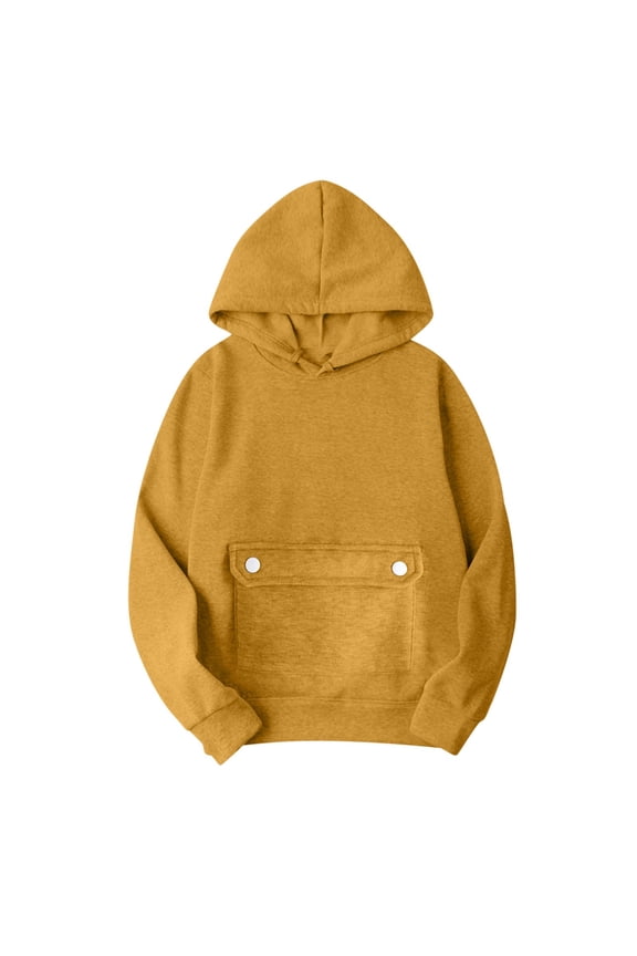 Hooded Neck Hoodies for Women Casual Longs Leeve Solid Color Pullover Hooded Sweatshirt with Flap Pocket