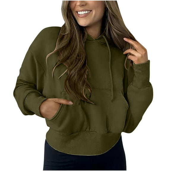 Dealovy Hooded Neck Sweatshirts for Women Fall Long Sleeve Drawstring Solid Color Hooded Pullover Sweatshirt with Pocket