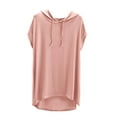 thumbnail image 1 of Dealovy Hoodies for Women Casual Loose Comfy Solid Color Drawstring Pullover Tops Short Sleeve Hooded Blouse, 1 of 6