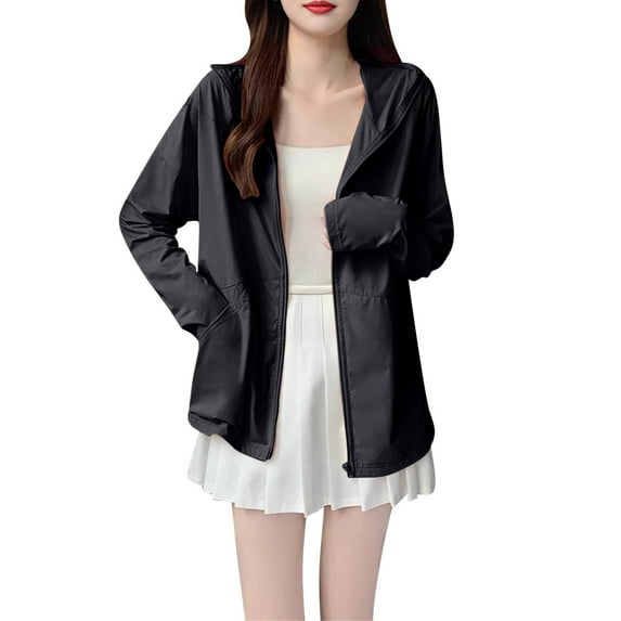 Dealovy Hoodies for Women Zip up Long Sleeve Sun-Proof Jackets Casual Solid Color Loose Fitted Coats with Pockets