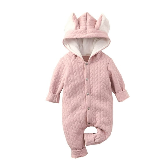 Dealovy Infant Baby Clothes Fall Winter Unisex Button up Hooded Onesie Newborn Long Sleeve Thick Romper Kids Solid Color Cotton Jumpsuit