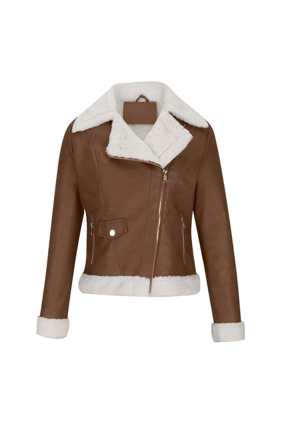 Leather Jackets for Women Thicken Fleece Lined Winter Coats Sherpa Motorcycle Biker Jacket