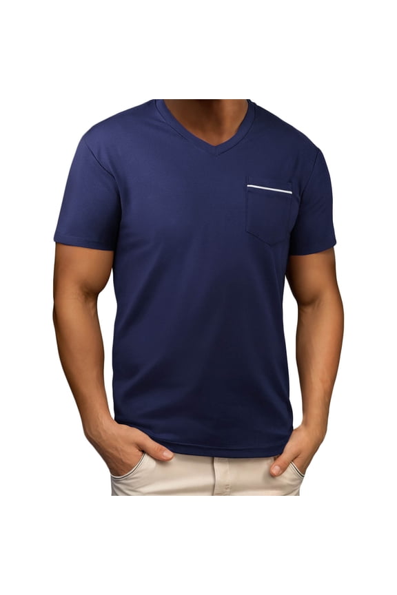 Men's T Shirts V Neck Tee Athletic Short Comfy Casual Sleeve Basic Plain T-Shirt with Pocket