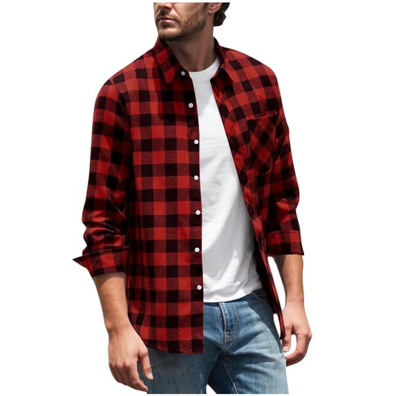 Dealovy Mens Plaid Shirts Button down Long Sleeve Collared Neck Fashion Shirts for Men Solid Color