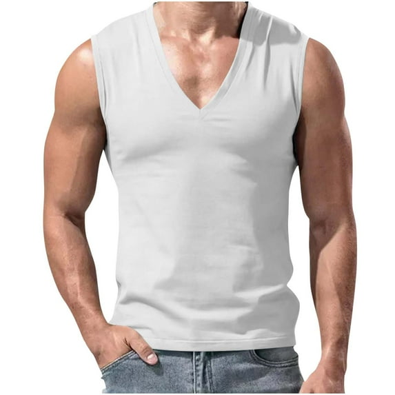 Dealovy Mens Running Tank Tops Seamless Sleeveless Undershirts V Neck Vest Stretchy Slim Fitted Basic Tees