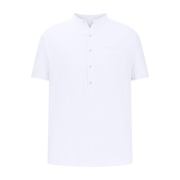 Dealovy Mens Shirts Cotton Linen Collared Button Light Tee Shirts Casual Drop Shoulder Solid Color Tops,White,M