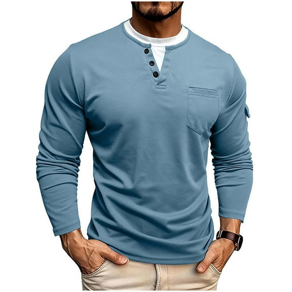 Dealovy Mens Shirts Quarter Button Long Sleeve Knitted Casual Sweaters Pullover Daily Wear Shirts Solid Color