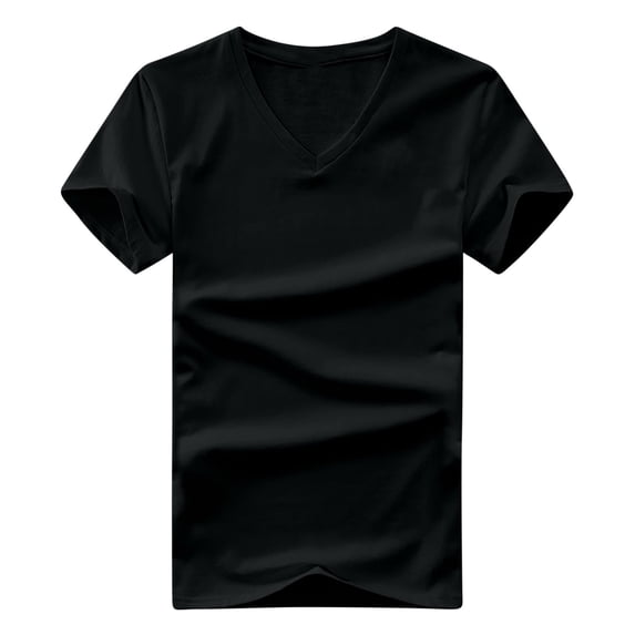Dealovy Mens Shirts S-5XL Summer V Neck Basic Tee Shirts Short Sleeve Solid Color Comfy Workout Tops,Black,XL