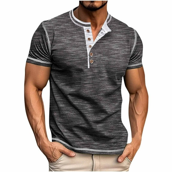 Dealovy Mens T Shirts Muscle Tee Notched V Neck Button Drop Shoulder Comfy Casual Workout Tshirts,Gray,XXXL