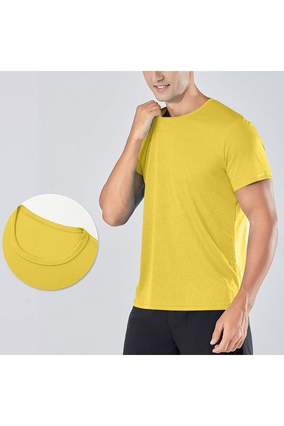 Mens Tshirts Summer Short Sleeve Athletic Workout Tops Casual Breathable Running Basic Tee,Yellow,XL