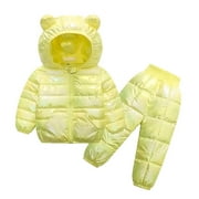 Dealovy Nerborn Baby Boys Girls Snowsuit Hooded Puffer Jackets Snow Pants 2 Piece Snowsuit Winter Outfits