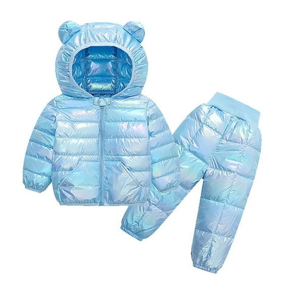 Dealovy Nerborn Baby Boys Girls Snowsuit Hooded Puffer Jackets Snow Pants 2 Piece Snowsuit Winter Outfits