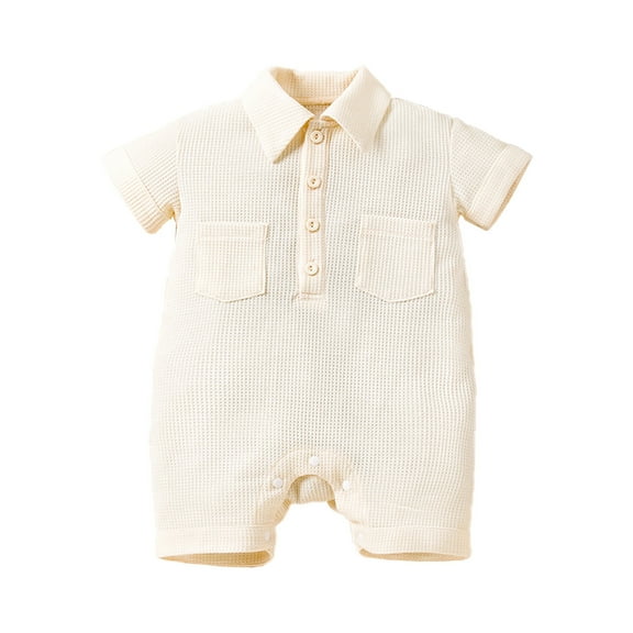 Dealovy Newborn Baby Boy Girl Romper Toddler Short Sleeve Button Collar Romper Unisex 1 Piece Summer Outfit