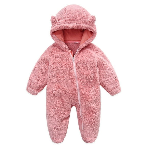 Dealovy Newborn Baby Winter Romper Fleece Thick Warm Jumpsuits Infant Boys Girls Zip up Footed Hoodie Bodysuit