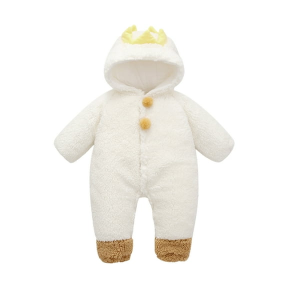 Dealovy Newborn Boys Girls Clothes Toddler Baby Fleece Onesie Footed Snowsuits Infant Jumpsuit Winter Hooded Romper