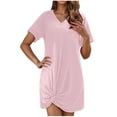 thumbnail image 1 of Dealovy Nightgown for Women Short Sleeve Solid Color Soft Sleepwear V Neck Casual Nightshirt Comfy Pajama Dress, 1 of 8
