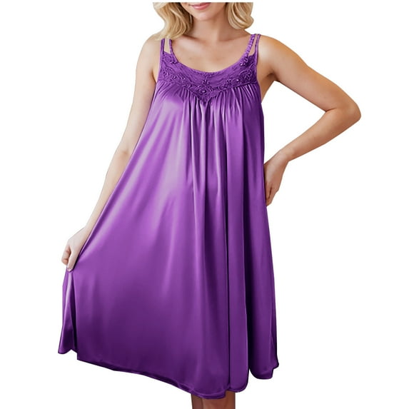 Dealovy Nightgowns for Women Casual Sleeveless House Dress Square Neck Pleated Nightshirt Comfy Soft Sleepwear
