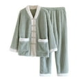 thumbnail image 1 of Dealovy Pajama Sets for Women 2 Piece Fleece Fuzzy Shirts with Pants Warm Thick Flannel Sleepwear Outfits, 1 of 4
