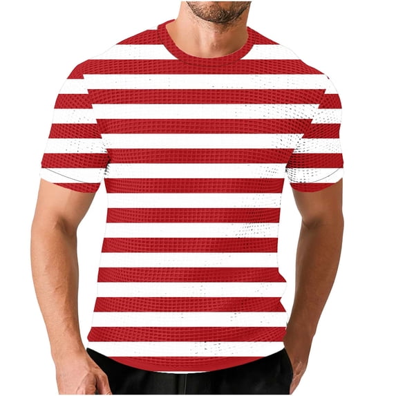 Dealovy Plus Size Mens Stripe T Shirts Short Sleeve Crew Neck Casual Homewear Color Blocked Shirts for Men S-5XL
