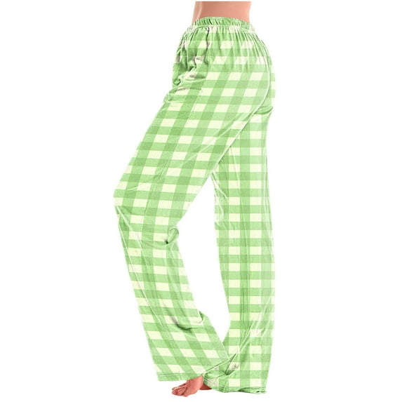 Dealovy Plus Size Pajamas Pants for Women Wide Leg Plaid Pjs Bottoms High Waisted Casual Sleepwear Homewear
