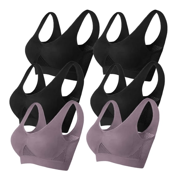 Dealovy Plus Size Sports Bras for Women 6 Pack Wireless Hollow High Support Breathable Liftup Bralette