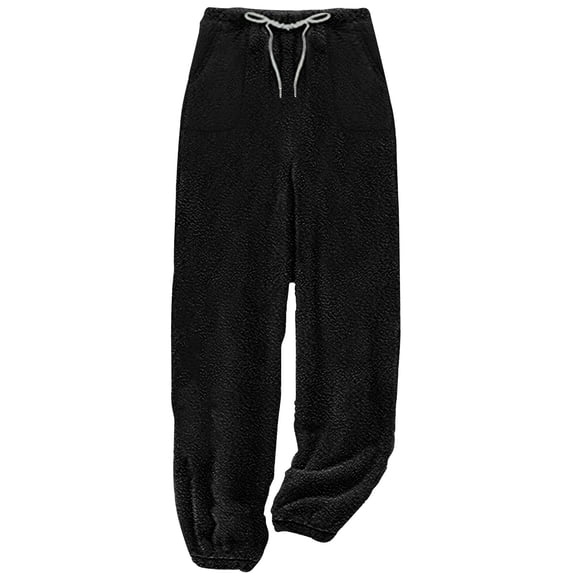 Dealovy Plus Size Sweatpants for Women Fleece Sherpa Joggers Winter Warm High Waisted Trousers Sleepwear
