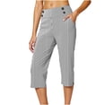 thumbnail image 1 of Dealovy Plus Size Yoga Pants for Women Striped Stretchy Capri Pants Daily Pull on Button Trousers with Pockets, 1 of 6