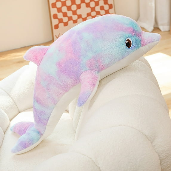 Dealovy Plush Toy Cute Colorful Dolphin Doll, Colorful Dolphin Stuffed Animals Plush Pillow Super Soft Sea Animal Plush Toys Dolls for Boys Girls Sleeping Cushion Gift