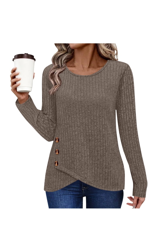 Ribbed Knitted Sweaters for Women Crewneck Long Sleeve Swater Pullover Tops Womens Blouses Solid Color