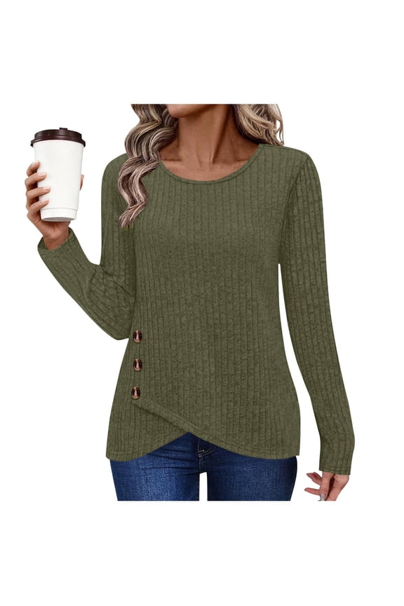 Ribbed Knitted Sweaters for Women Crewneck Long Sleeve Swater Pullover Tops Womens Blouses Solid Color