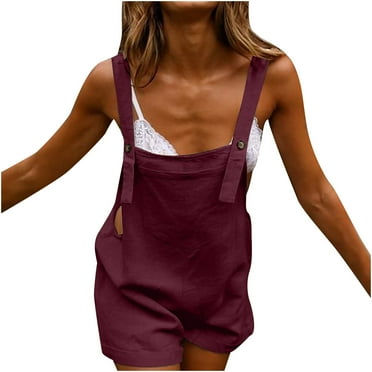 Dealovy Rompers for Women Casual Cotton Linen Solid Jumpsuit Summer Sports Short Athletic Short Overalls