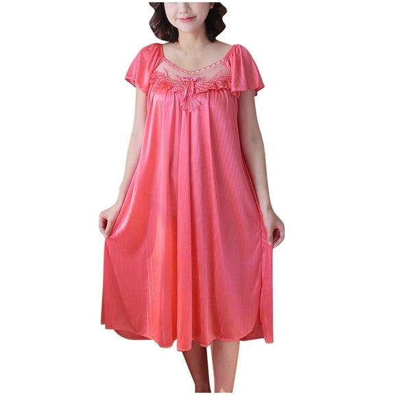 Dealovy Satin Nightgowns for Women Short Sleeve Night Dress Soft Short Sleeve Sleep Shirts Ladies Loungewear