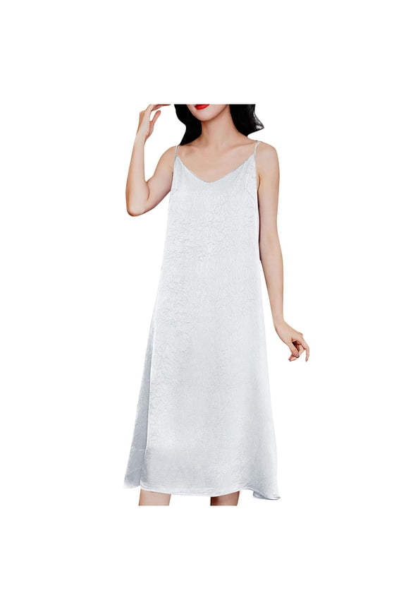 Satin Nightgowns for Women Spaghetti Strap Sleeveless Nightdress V Neck House Dresses Side Split Loungewear