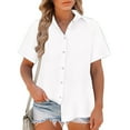 thumbnail image 1 of Dealovy Short Sleeve Shirts for Women Button down Cotton Linen Shirts Summer Loose Lightweight Tops S-5XL, 1 of 6