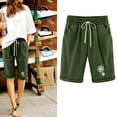 thumbnail image 1 of Dealovy Shorts for Women Cotton Linen High Waisted Casual Summer Beach Drawstring Knee Length Shorts, 1 of 3