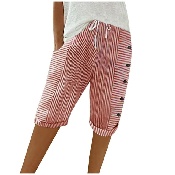 Dealovy Shorts for Women High Waisted Knee Length Lounge Shorts Striped Summer Casual Beach Shorts