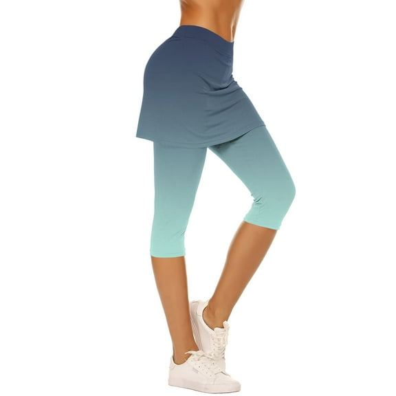 Dealovy Skirts Leggings for Women High Waisted Workout Yoga Capris Gradient Color Tennis Skirt Golf Athletic Skorts