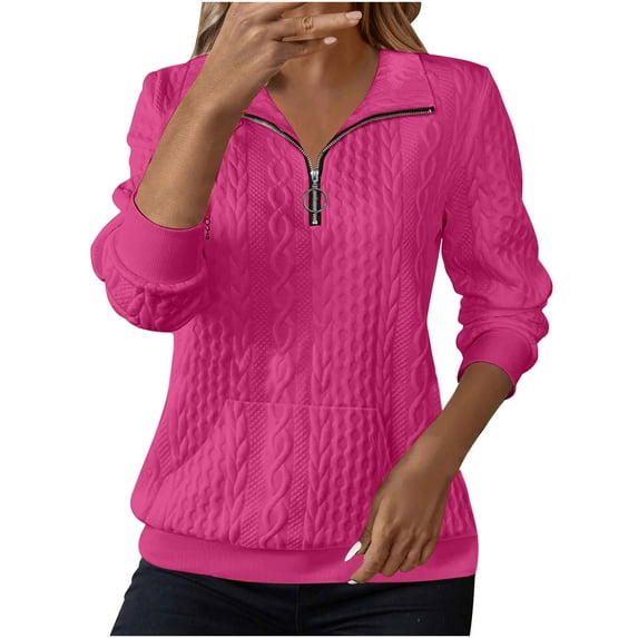 Dealovy Sweaters for Women Long Sleeve Lapel Neck Quarter Zip Casual Knitted Shirts Business Work Shirts for Women