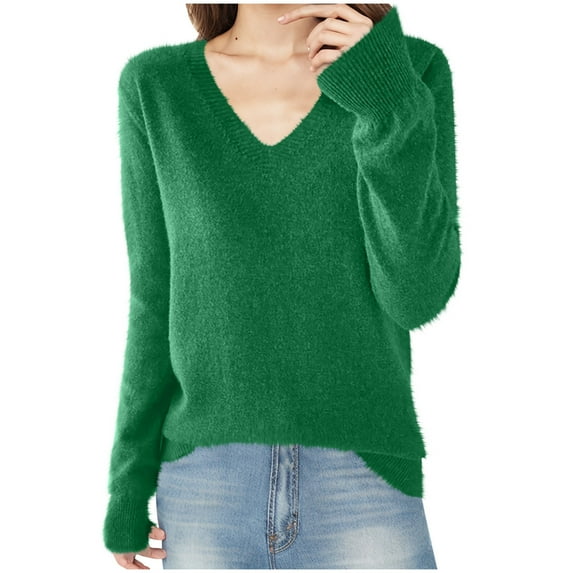 Dealovy Sweaters for Women V Neck Long Long Sleeve Loose Fitted Lightweight Casual Shirts for Women Solid Color