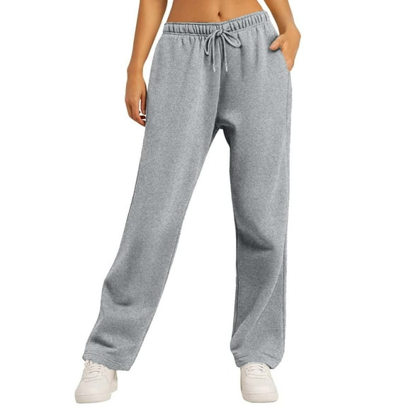 Dealovy Sweatpants for Women Fleece Lined Wide Leg Fall Winter Straight Leg Sports Jogger Pants with Pockets