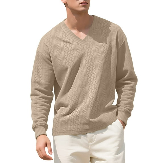 Dealovy Sweatshirts for Men Long Sleeve V Neck Basic Pullover Mens Casual Sports Shirts Homewear Regular Fitted Sweaters