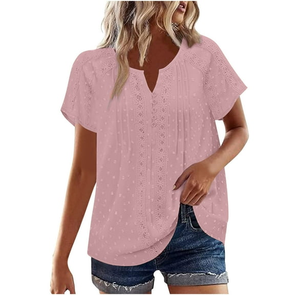 Dealovy T-Shirts for Women Casual Short Sleeve Blouses V Neck Shirts Dressy Casual Loose Summer Tees Fashion Clothing