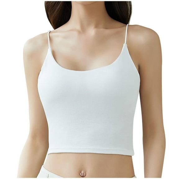 Dealovy Tank Top for Women Spaghetti Strap Camisole Top with Built in Bra Sleeveless Seamless Cropped Bralettes