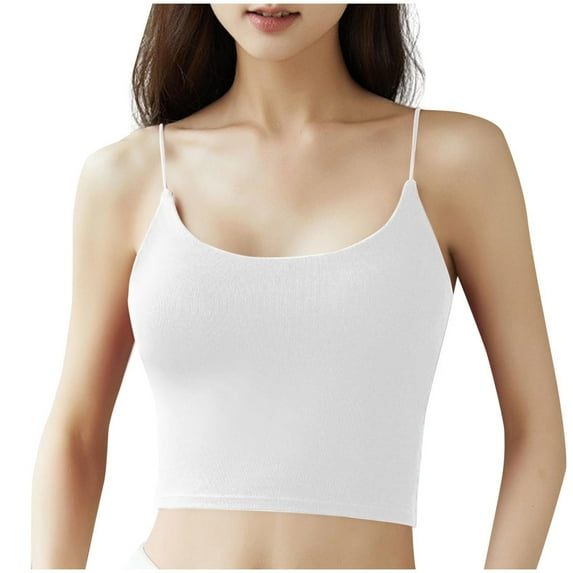 Dealovy Tank Top for Women Spaghetti Strap Camisole Top with Built in Bra Sleeveless Seamless Cropped Bralettes