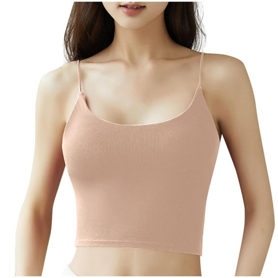 Dealovy Tank Top for Women Spaghetti Strap Camisole Top with Built in Bra Sleeveless Seamless Cropped Bralettes