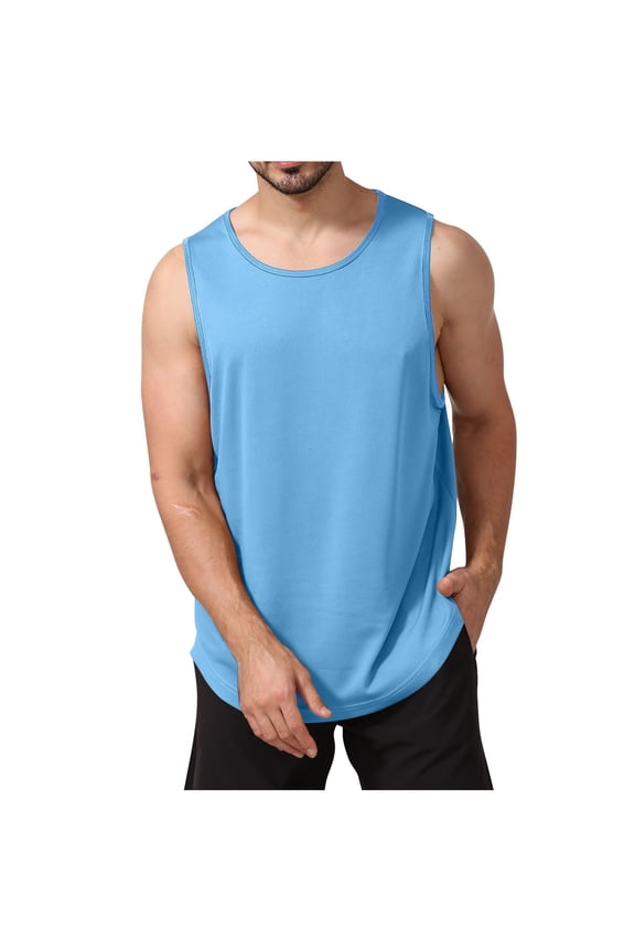 Tank Tops for Men Round Neck Workout Athletic Muscle Shirts Solid Color Loose Fitted Basic Tees