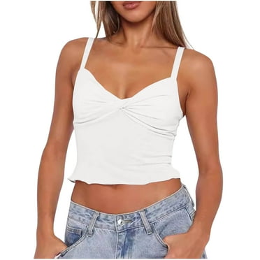Dealovy Tank Tops for Women Deep V Neck Sleeveless Shirts Crop Going out Top Slim Fitted Base Layer Tees